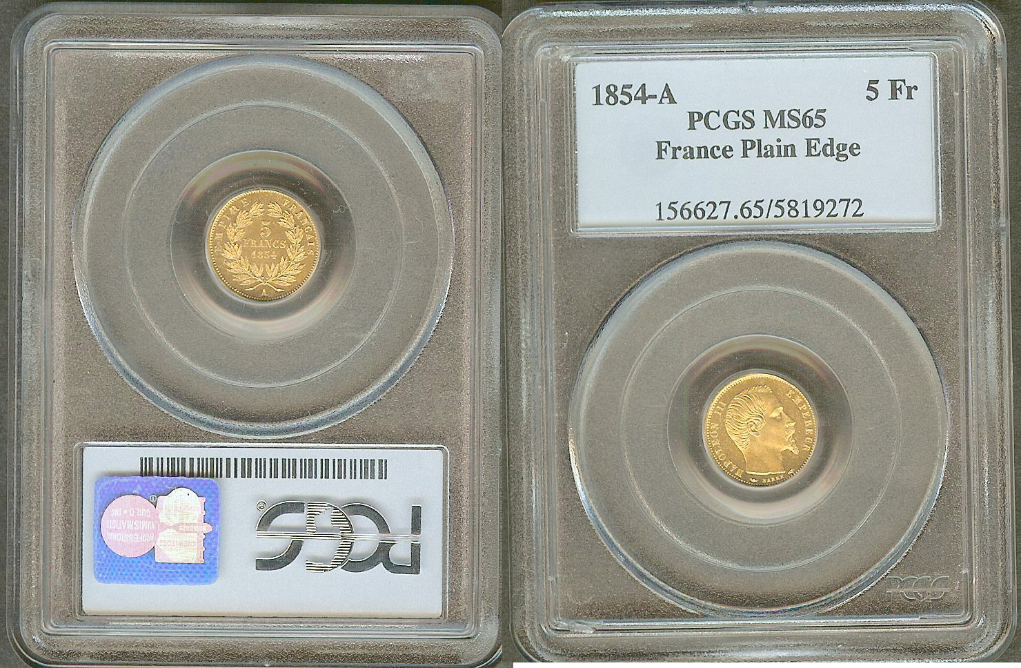 5 francs Napoleon III 1854A PCGS MS65